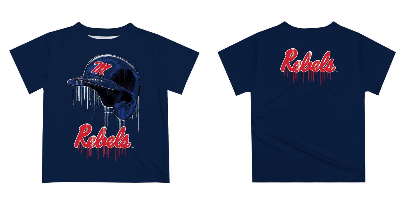 Ole Miss Rebels Original Dripping Baseball Helmet Navy T-Shirt by Vive La Fete - Vive La Fête - Online Apparel Store