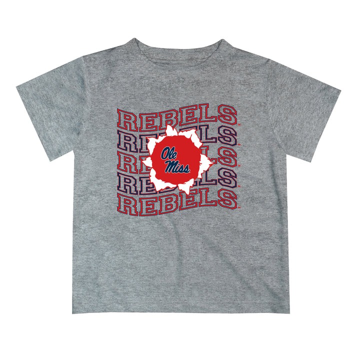 Ole Miss Rebels Vive La Fete  Heather Gray Art V1 Short Sleeve Tee Shirt