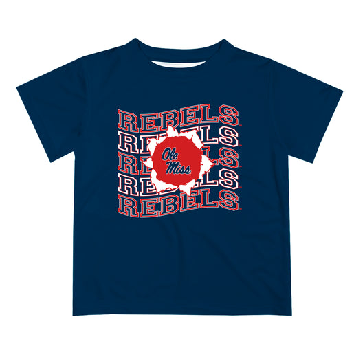 Ole Miss Rebels Vive La Fete  Navy Art V1 Short Sleeve Tee Shirt