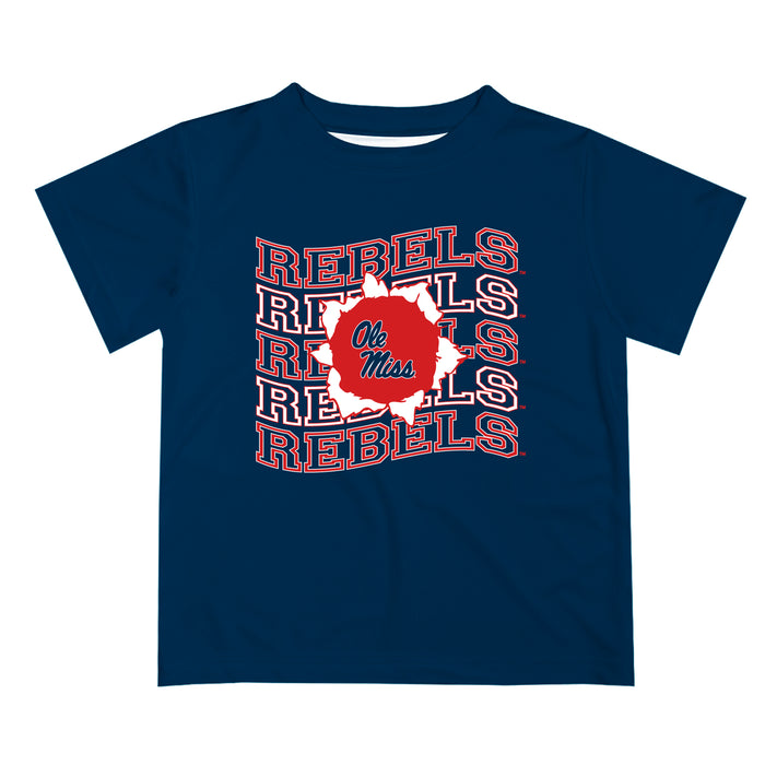Ole Miss Rebels Vive La Fete  Navy Art V1 Short Sleeve Tee Shirt