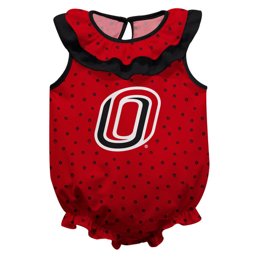 Omaha Mavericks Swirls Red Sleeveless Ruffle Onesie Logo Bodysuit
