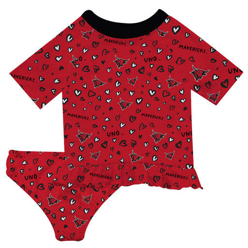 Omaha Mavericks Vive La Fete All Over Logo Red Long Sleeve Bikini Set