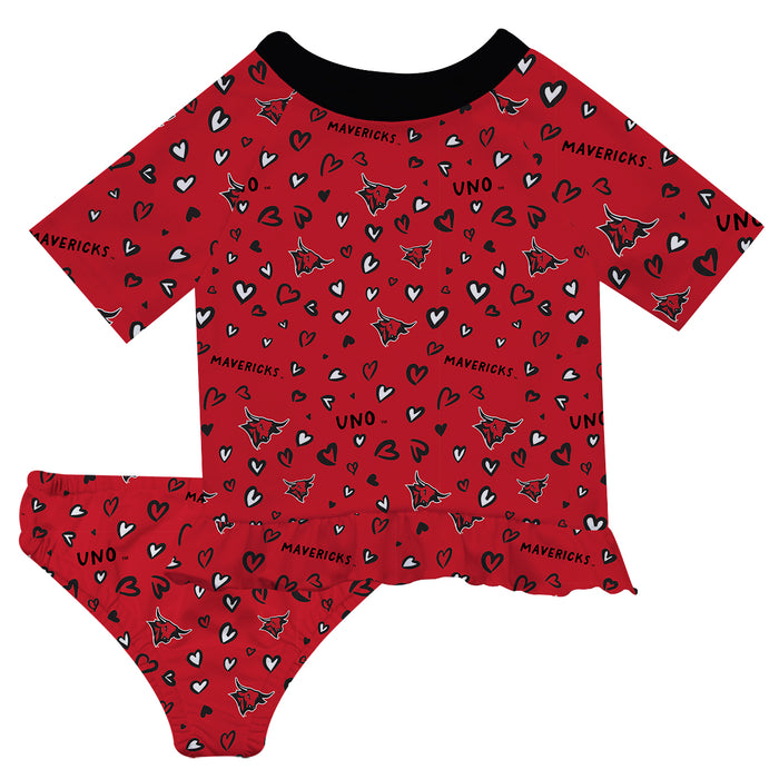 Omaha Mavericks Vive La Fete All Over Logo Red Long Sleeve Bikini Set