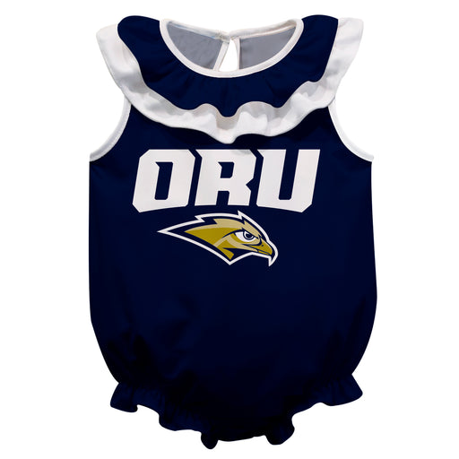 Oral Roberts University Golden Eagles Navy Sleeveless Ruffle Onesie Logo Bodysuit by Vive La Fete