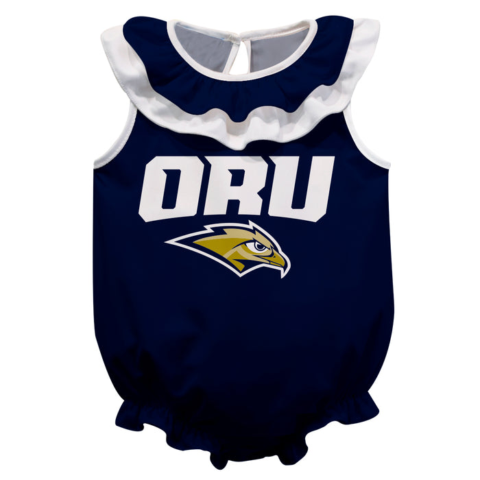 Oral Roberts University Golden Eagles Navy Sleeveless Ruffle Onesie Logo Bodysuit by Vive La Fete