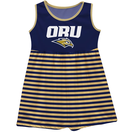Oral Roberts University Golden Eagles Navy and Gold Sleeveless Tank Dress with Stripes on Skirt by Vive La Fete