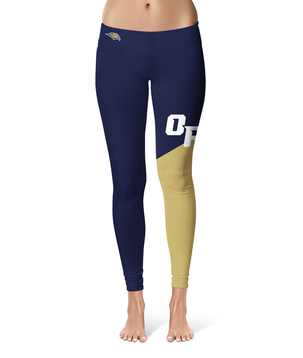 Oral Roberts Golden Eagles Vive La Fete Game Day Collegiate Leg Color Block Women Navy Gold Yoga Leggings