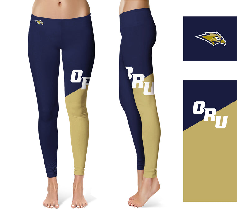 Oral Roberts Golden Eagles Vive La Fete Game Day Collegiate Leg Color Block Women Navy Gold Yoga Leggings - Vive La Fête - Online Apparel Store