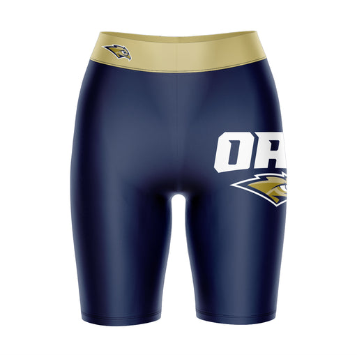Oral Roberts Golden Eagles Vive La Fete Game Day Logo on Thigh and Waistband Navy and Gold Women Bike Short 9 Inseam