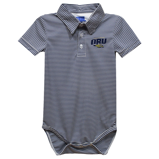 Oral Roberts University Golden Eagles Embroidered Navy Stripe Knit Polo Onesie