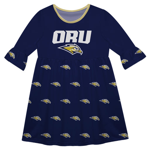 Oral Roberts Golden Eagles Vive La Fete Girls Game Day 3/4 Sleeve Solid Navy All Over Logo on Skirt