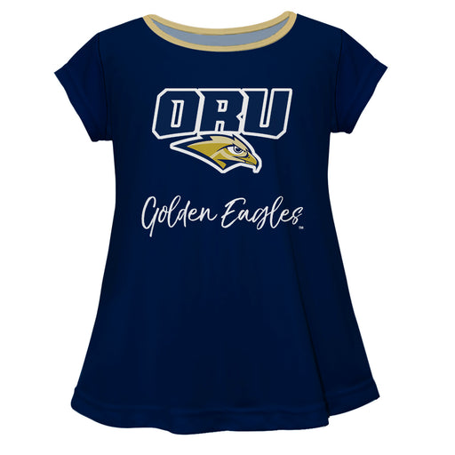 Oral Roberts Golden Eagles Vive La Fete Girls Game Day Short Sleeve Navy Top with School Logo and Name