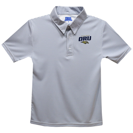 Oral Roberts University Golden Eagles Embroidered Gray Stripes Short Sleeve Polo Box Shirt