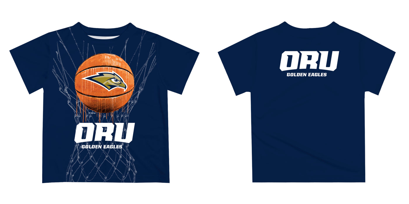 Oral Roberts University Golden Eagles Dripping Basketball Navy T-Shirt by Vive La Fete - Vive La Fête - Online Apparel Store