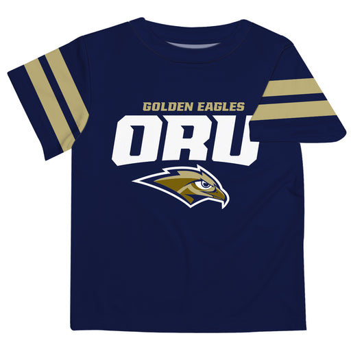 Oral Roberts Golden Eagles Vive La Fete Boys Game Day Navy Short Sleeve Tee with Stripes on Sleeves