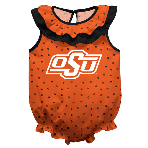 OSU Cowboys Swirls Orange Sleeveless Ruffle Onesie Logo Bodysuit
