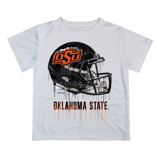 Oklahoma State Cowboys Original Dripping Football Helmet White T-Shirt by Vive La Fete