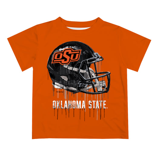 Oklahoma State Cowboys Original Dripping Football Helmet Orange T-Shirt by Vive La Fete