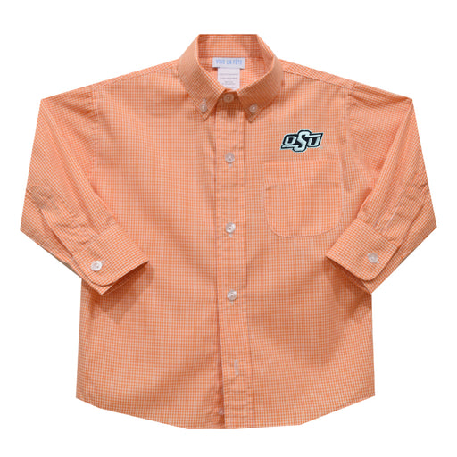 Oklahoma State Cowboys Embroidered Orange Gingham Long Sleeve Button Down Shirt