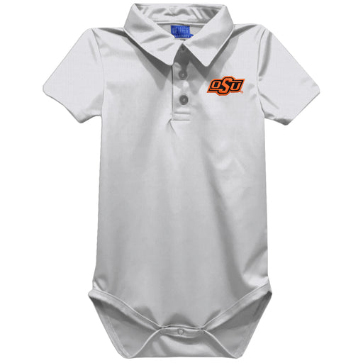 OSU Cowboys Embroidered White Solid Knit Polo Onesie
