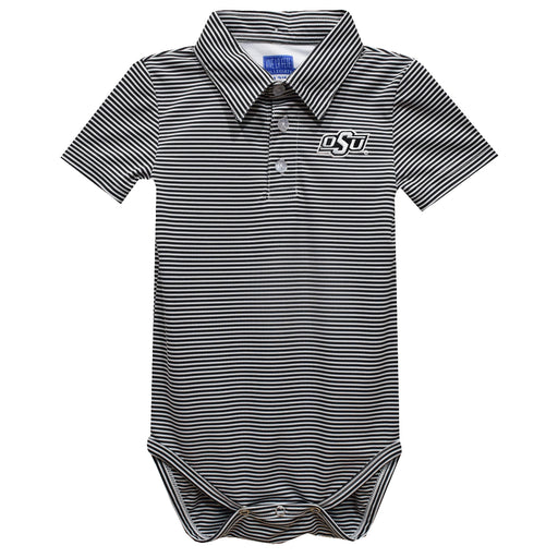 Oklahoma State Cowboys Embroidered Black Stripe Knit Polo Onesie
