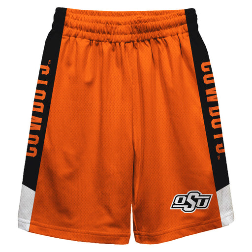 OSU Cowboys Vive La Fete Game Day Orange Stripes Boys Solid Black Athletic Mesh Short