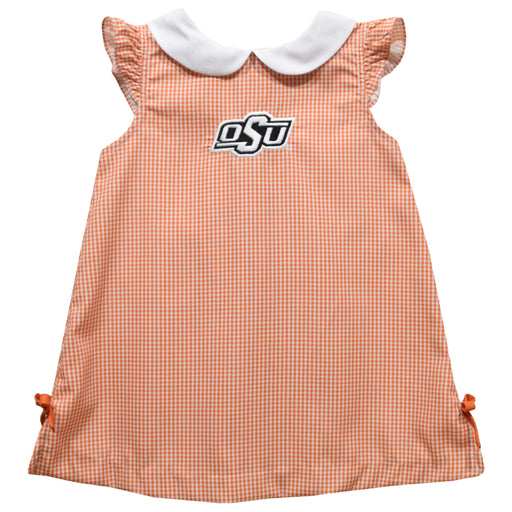 OSU Cowboys Embroidered Orange Gingham A Line Dress