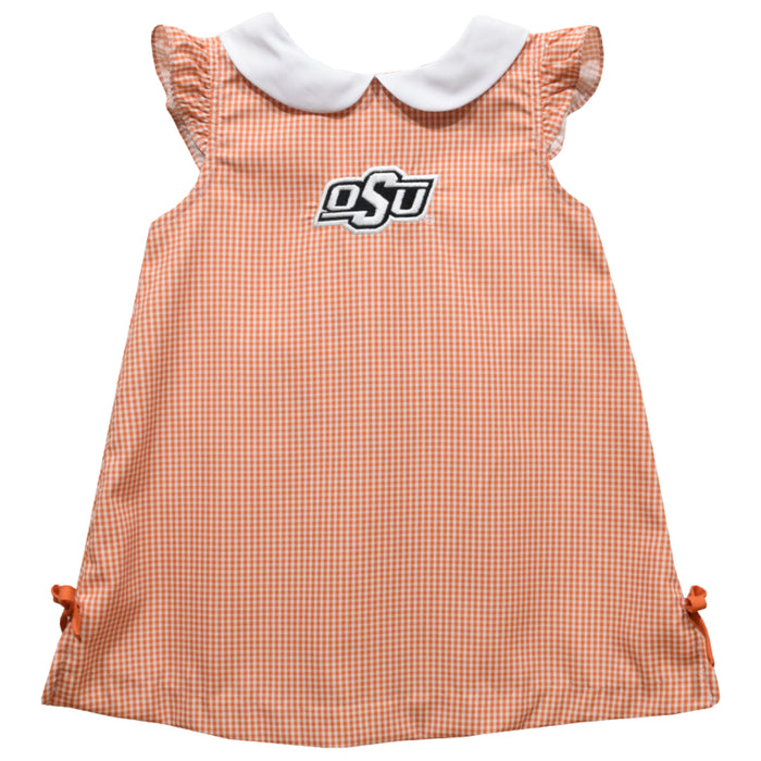 OSU Cowboys Embroidered Orange Gingham A Line Dress