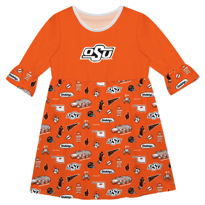 OSU Cowboys 3/4 Sleeve Solid Orange Repeat Print Vive La Fete Impressions Artwork on Skirt