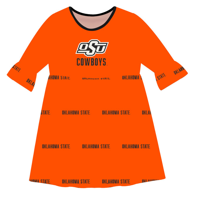 OSU Cowboys Vive La Fete Girls Game Day 3/4 Sleeve Solid Orange All Over Logo on Skirt
