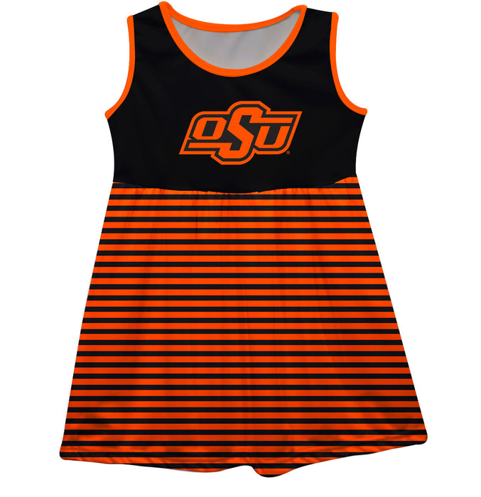OSU Cowboys Vive La Fete Girls Game Day Sleeveless Tank Dress Solid Black Logo Stripes on Skirt