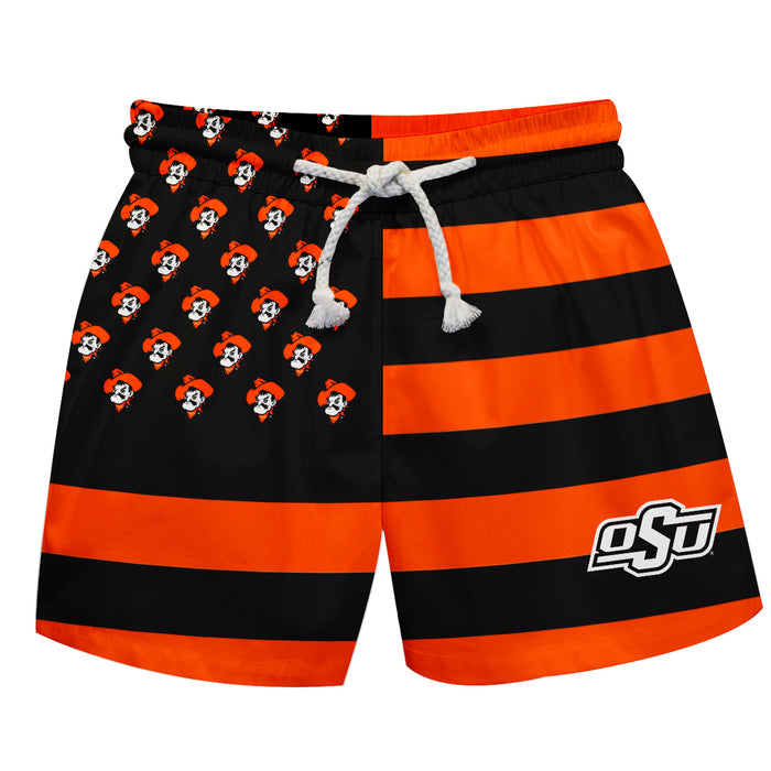 OSU Cowboys Vive La Fete Game Day Black Orange Flag Swimtrunks V1