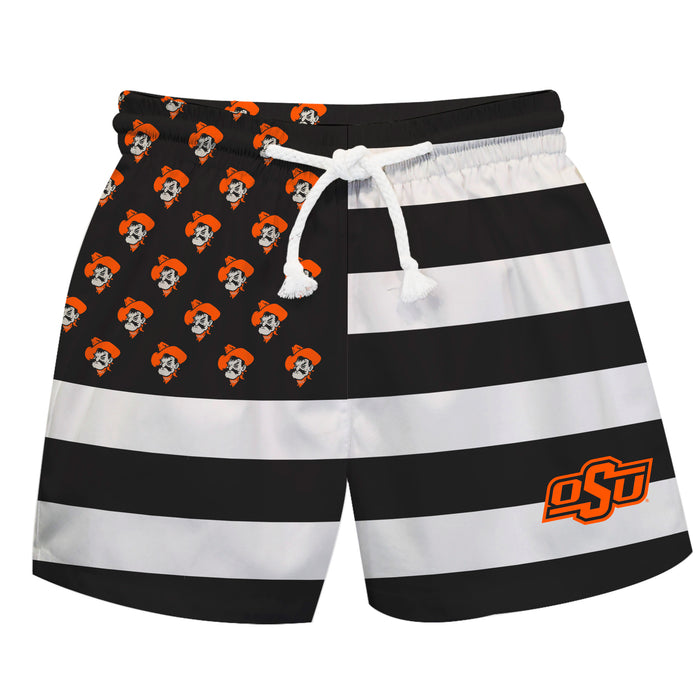 OSU Cowboys Vive La Fete Game Day Black White Flag Swimtrunks V1