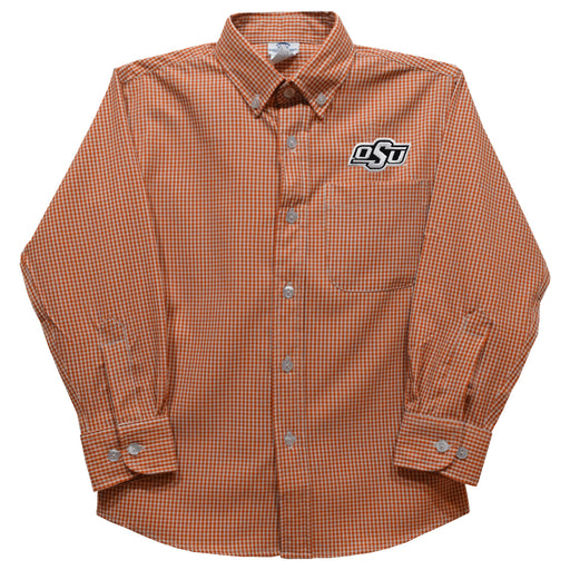 Oklahoma State Cowboys Embroidered Orange Gingham Long Sleeve Button Down