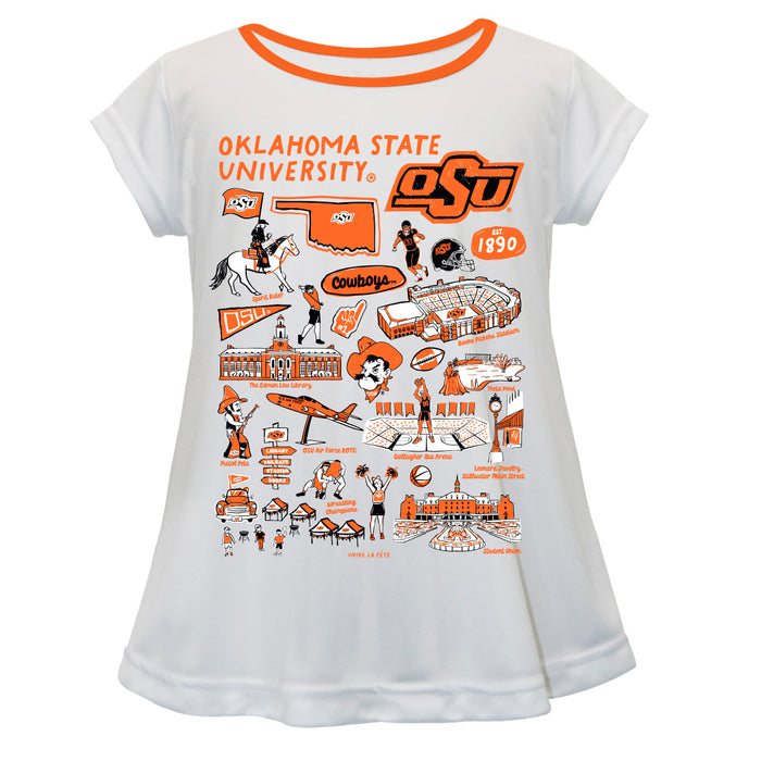 OSU Cowboys Hand Sketched Vive La Fete Impressions Artwork White Short Sleeve Top