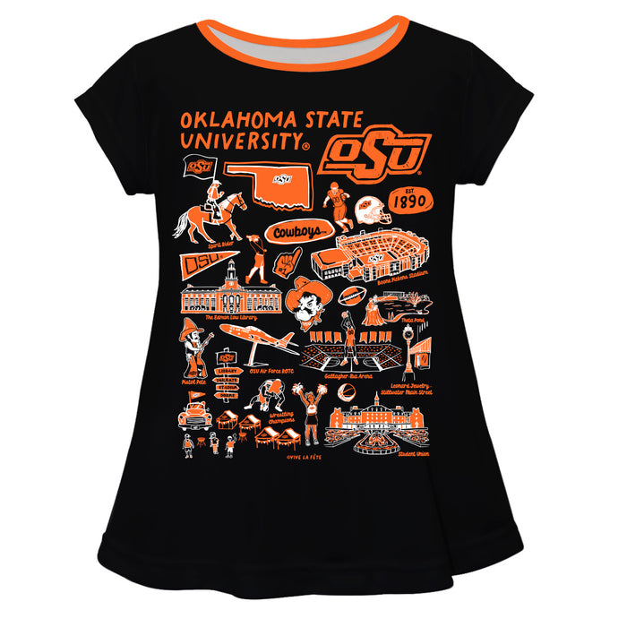 OSU Cowboys Hand Sketched Vive La Fete Impressions Artwork Black Short Sleeve Top