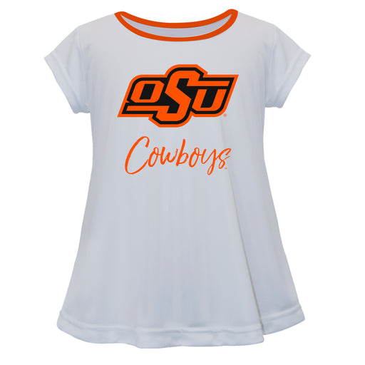 OSU Cowboys Vive La Fete Girls Game Day Short Sleeve White Top with School Logo and Name