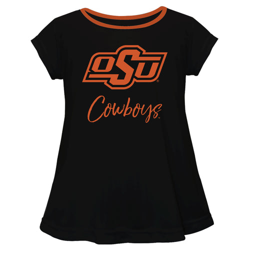 OSU Cowboys Vive La Fete Girls Game Day Short Sleeve Black Top with School Logo and Name
