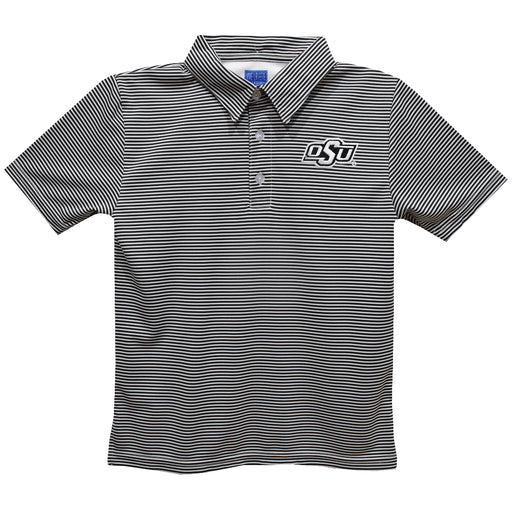 Oklahoma State Cowboys Embroidered Black Stripes Short Sleeve Polo Box Shirt