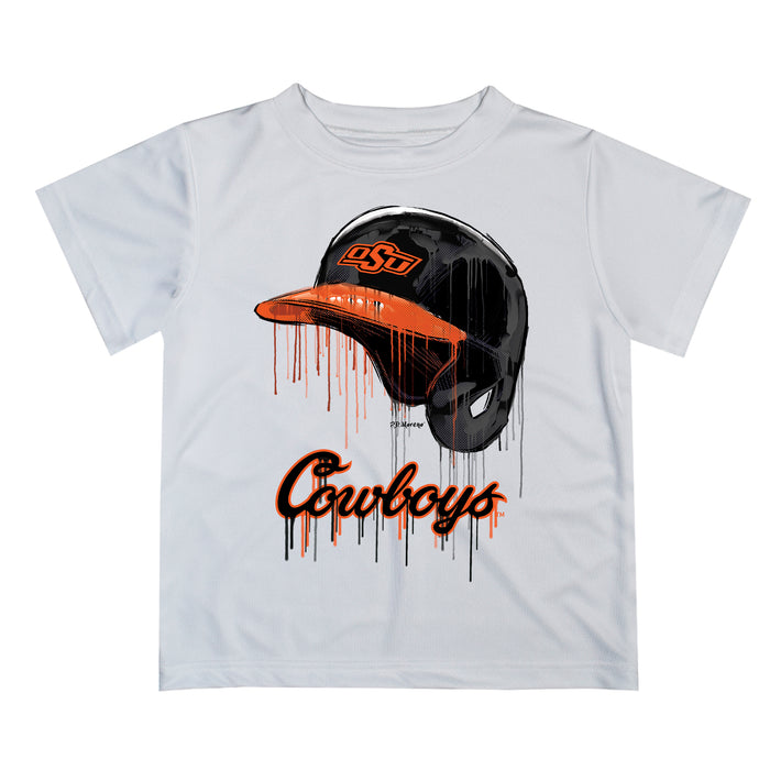 OSU Cowboys Original Dripping Baseball Helmet White T-Shirt by Vive La Fete