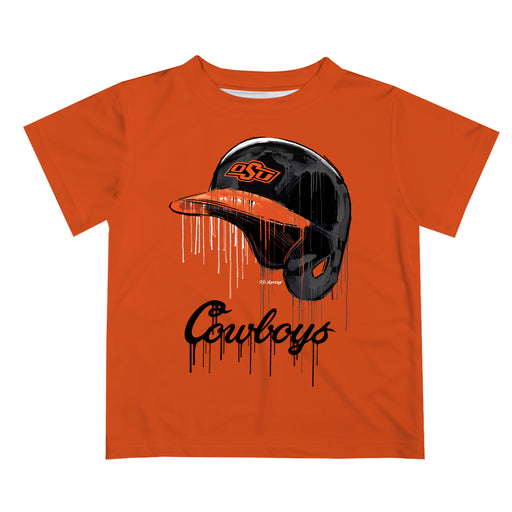 OSU Cowboys Original Dripping Baseball Helmet Orange T-Shirt by Vive La Fete