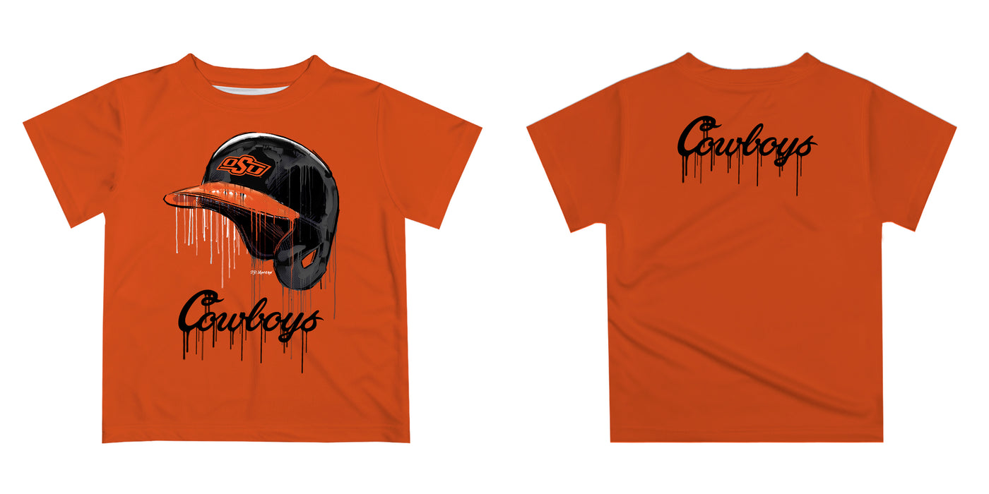 OSU Cowboys Original Dripping Baseball Helmet Orange T-Shirt by Vive La Fete - Vive La Fête - Online Apparel Store