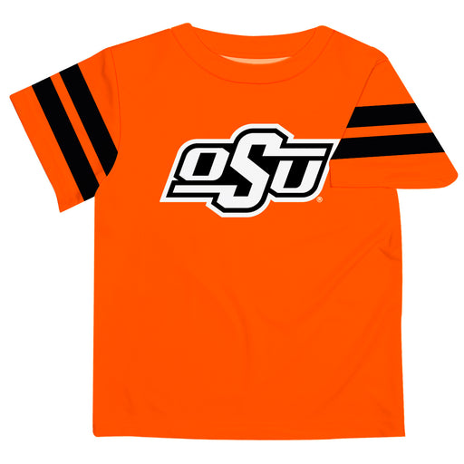 Oklahoma State Cowboys Vive La Fete Boys Game Day Orange Short Sleeve Tee with Stripes on Sleeves
