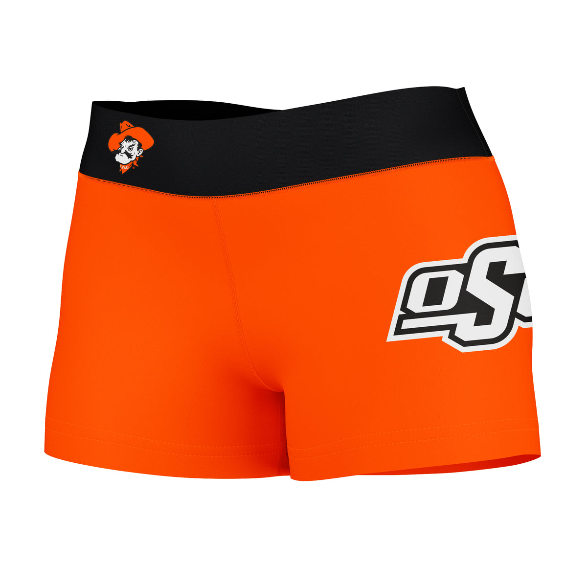Osu Cowboys Vive La Fete Game Day Logo on Thigh and Waistband Orange & Black Women Yoga Booty Workout Shorts 3.75 Inseam 1XL