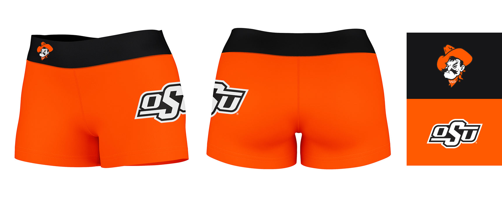 OSU Cowboys Vive La Fete Game Day Logo on Thigh and Waistband Orange & Black Women Yoga Booty Workout Shorts 3.75 Inseam - Vive La Fête - Online Apparel Store
