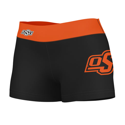 OSU Cowboys Vive La Fete Game Day Logo on Thigh and Waistband Black & Orange Women Yoga Booty Workout Shorts 3.75 Inseam