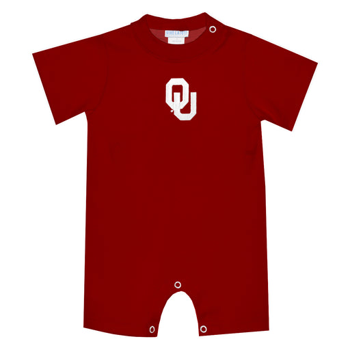 Oklahoma Sooners Embroidered Red Knit Short Sleeve Boys Romper