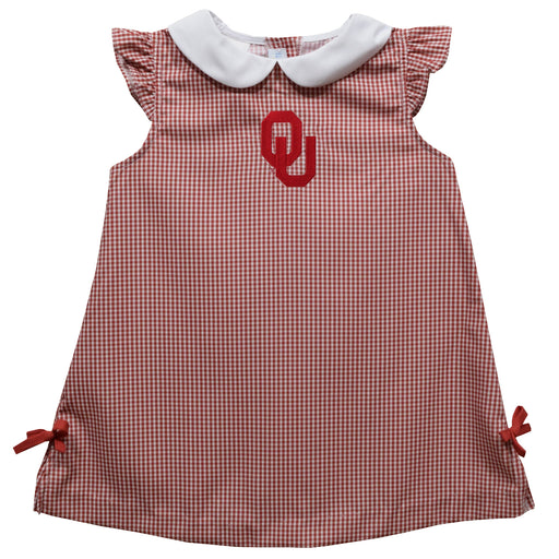 Oklahoma Sooners Embroidered Red Gingham A Line Dress