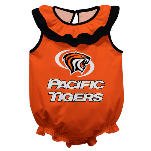 Pacific Tigers Orange Sleeveless Ruffle Onesie Logo Bodysuit