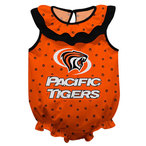 Pacific Tigers Swirls Orange Sleeveless Ruffle Onesie Logo Bodysuit